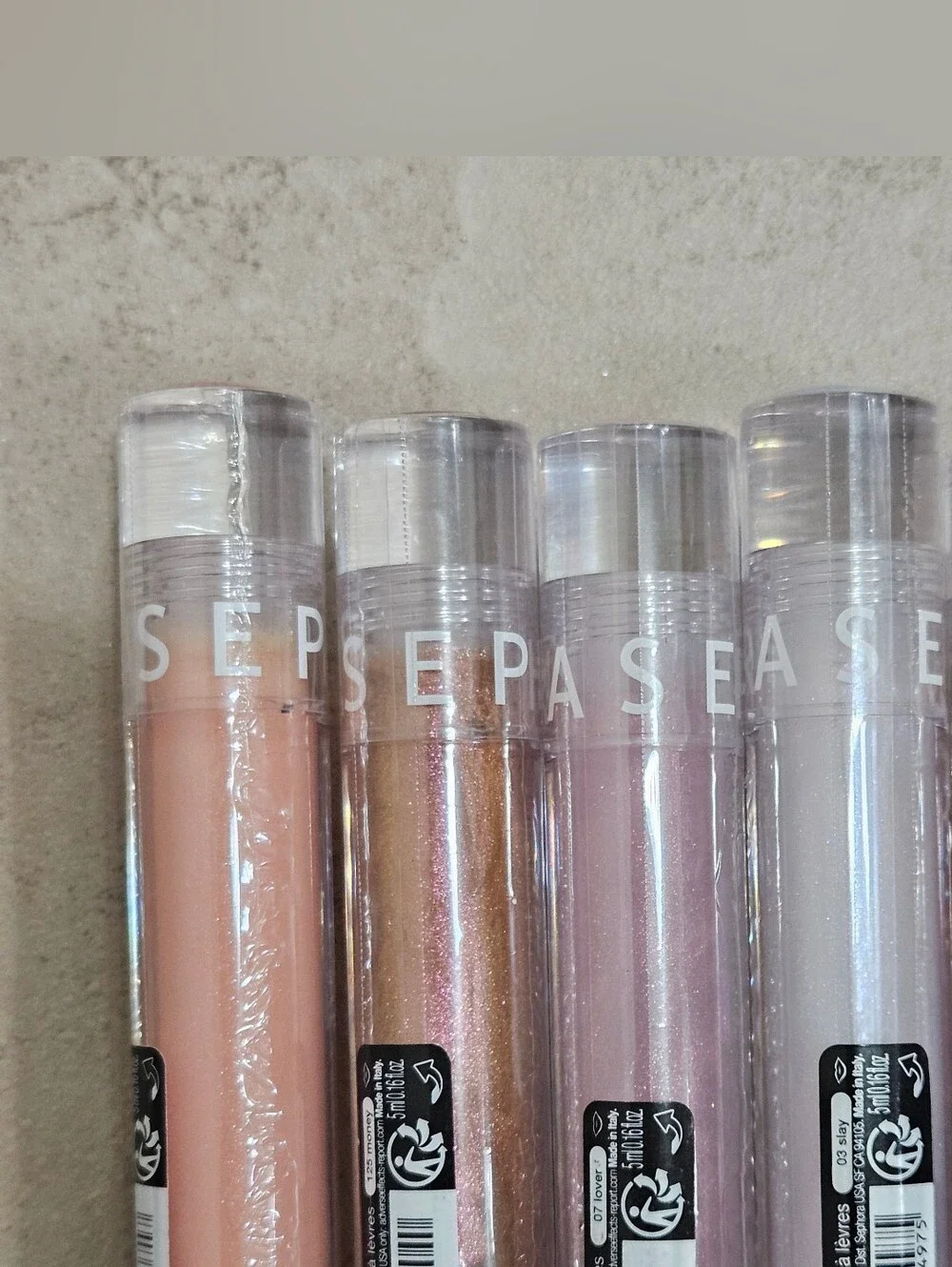 Sephora GLOSSED Lip Gloss Set - Iridescent White, Pale Pink, Gold, Coral, Peach